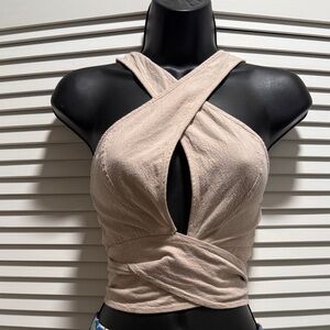 Beige Crisscross Halter Top